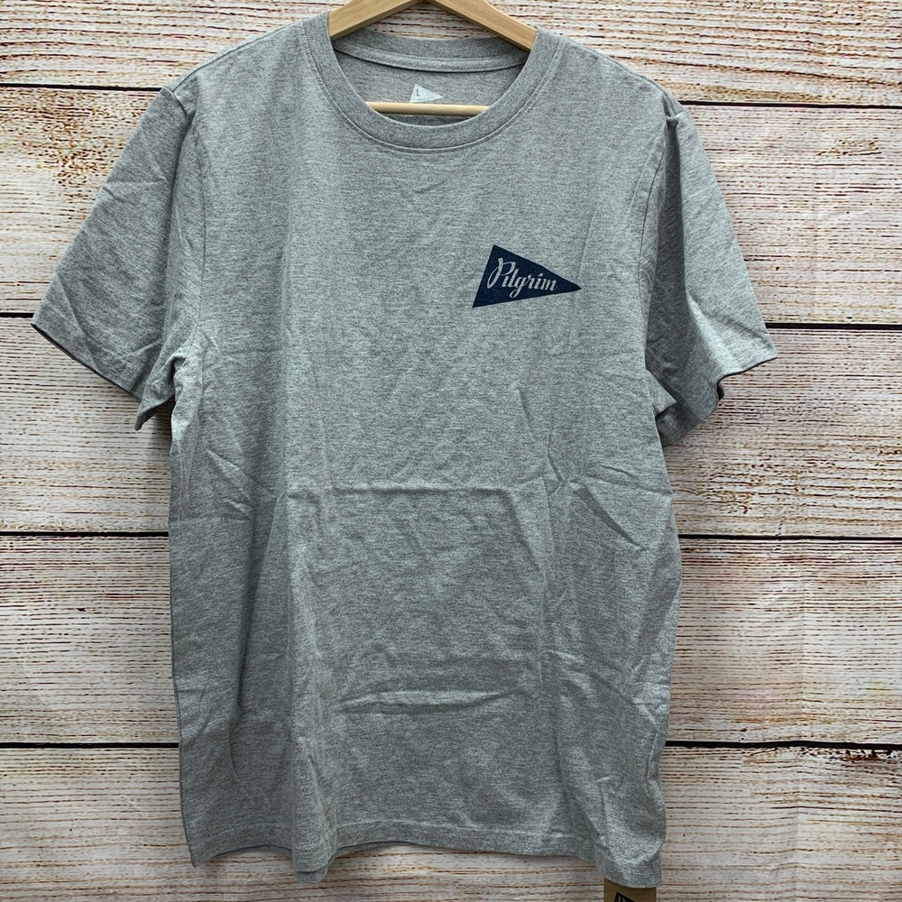 Pilgrim Mens Gray Pennant Logo‎ T Shirt Size Large Cotton Blend Short Sleeve Tee